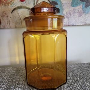 Vtg 60s LE Smith Glass Co. 10 Panel Amber Approx 10" Canister Cookie Flour Jar